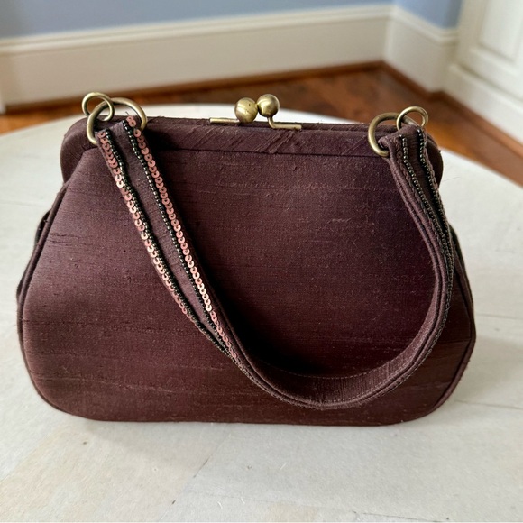 Talbots Silk Beaded Floral Chocolate Brown Bag ๐ - Picture 2 of 5